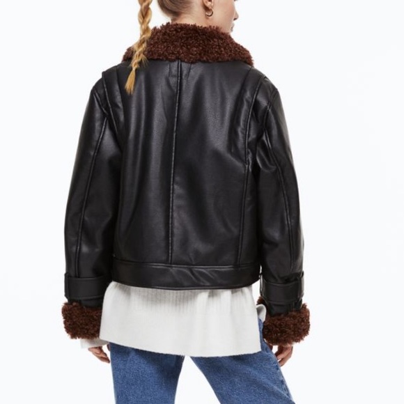 Black Biker jacket with a comfy teddy bear fabric on the inside - Picture 3 of 6